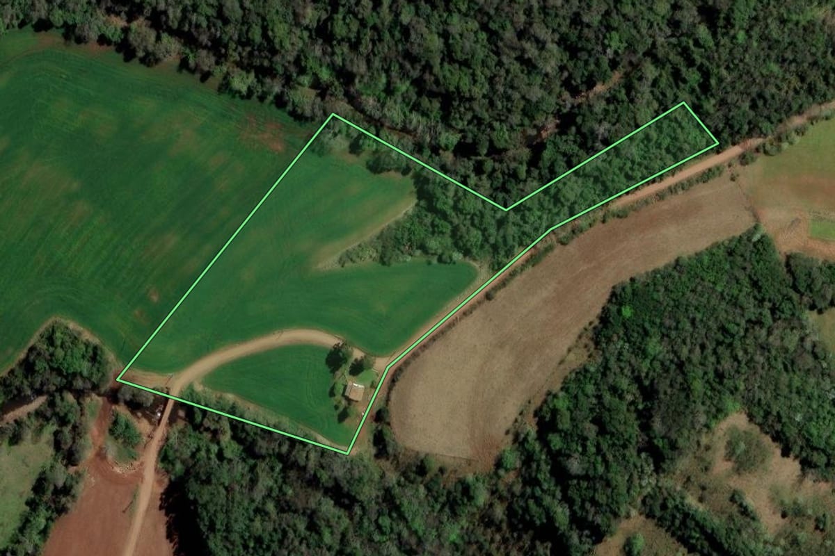 Imagem de satélite do imóvel rural em Rodeio Bonito (RS), com o contorno declarado no CAR desenhado por cima.