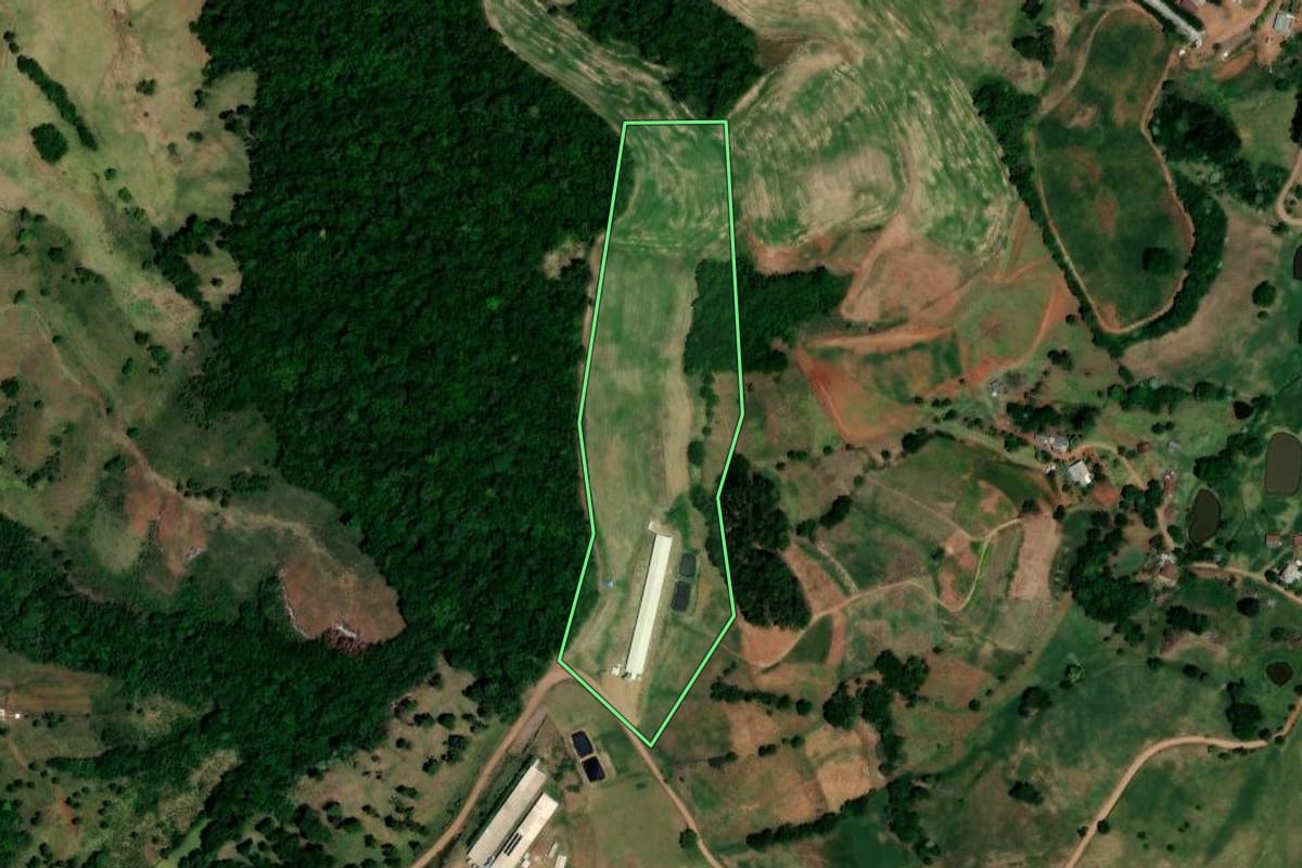 Imagem de satélite do imóvel rural em Rodeio Bonito (RS), com o contorno declarado no CAR desenhado por cima.