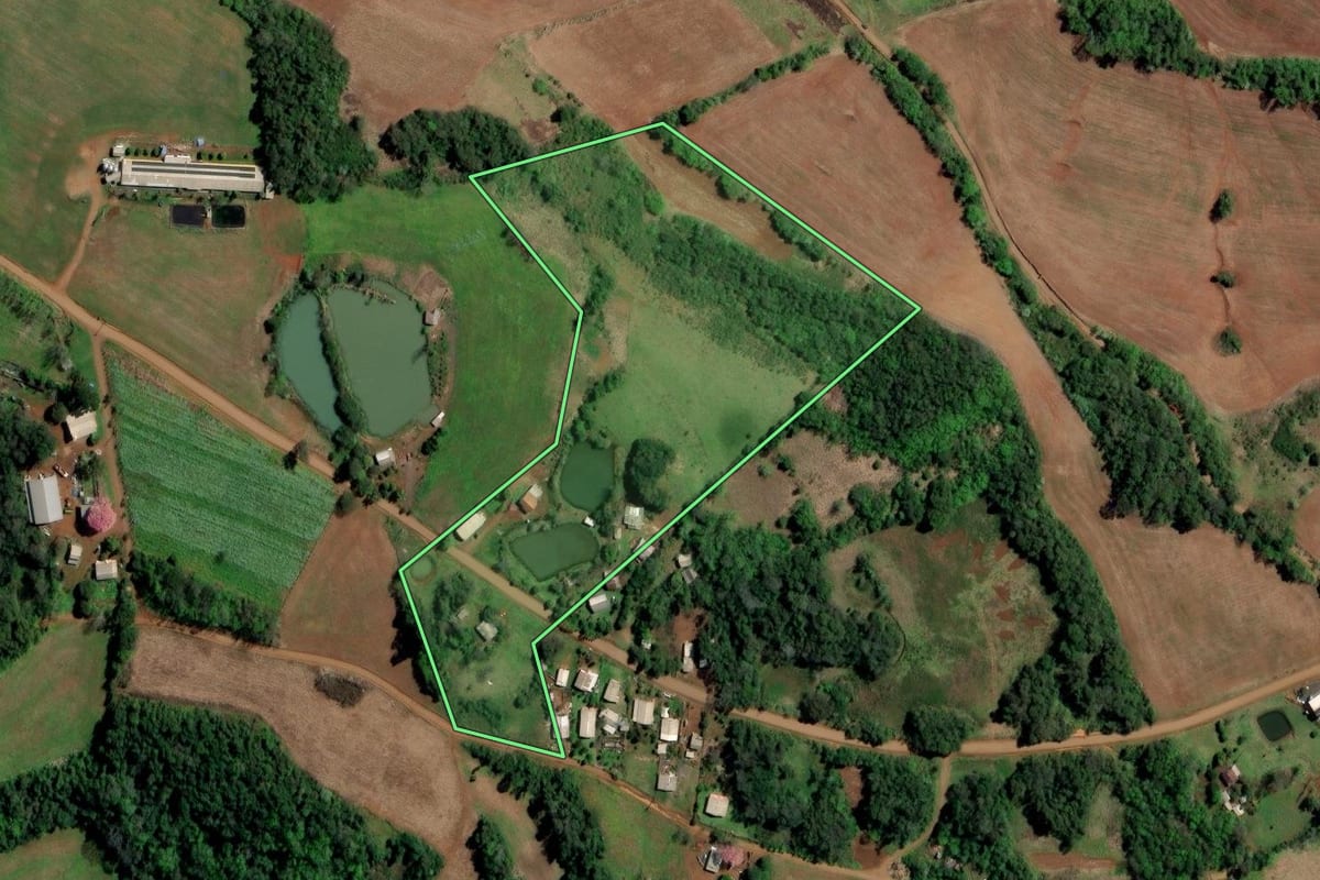 Imagem de satélite do imóvel rural em Rodeio Bonito (RS), com o contorno declarado no CAR desenhado por cima.