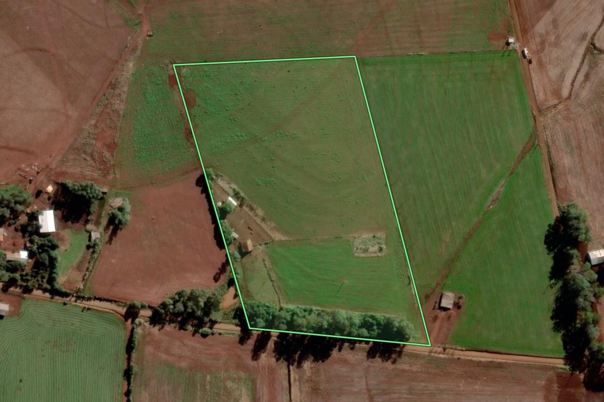 Imagem de satélite do imóvel rural em Rolador (RS), com o contorno declarado no CAR desenhado por cima.
