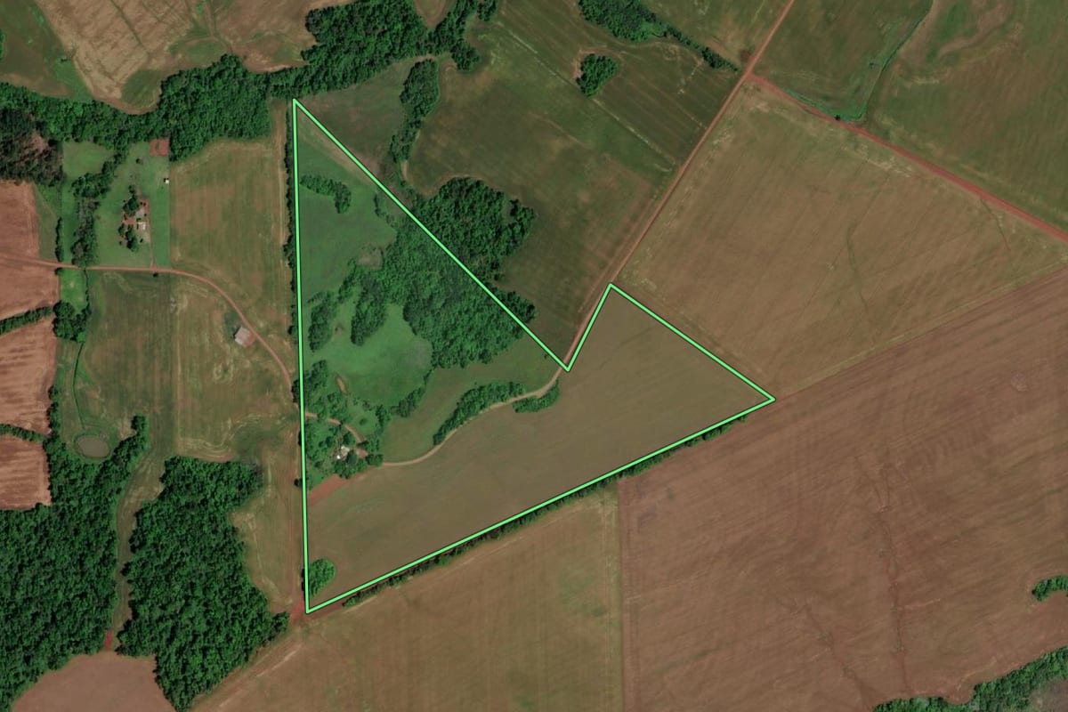 Imagem de satélite do imóvel rural em Rolador (RS), com o contorno declarado no CAR desenhado por cima.