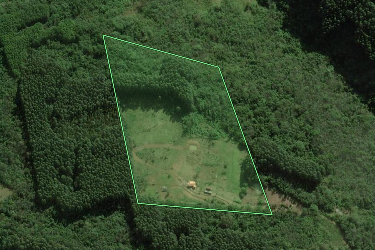 Imagem de satélite do imóvel rural em Rolante (RS), com o contorno declarado no CAR desenhado por cima.