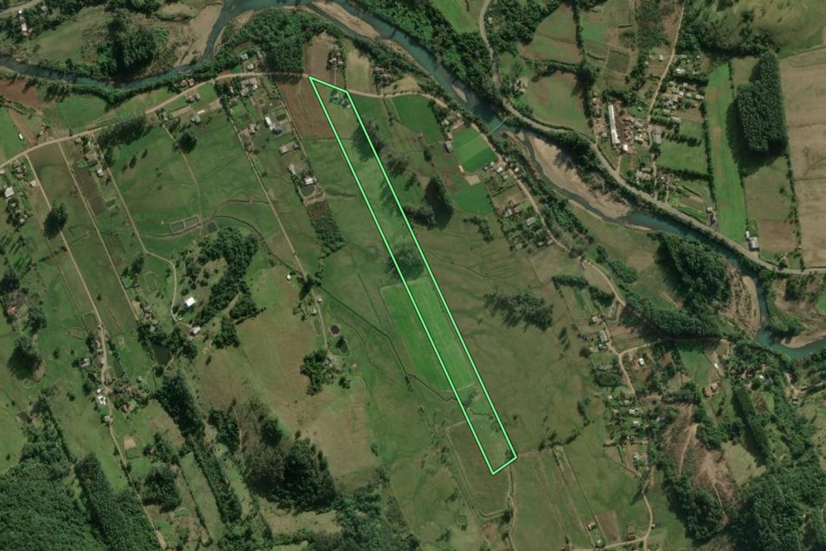 Imagem de satélite do imóvel rural em Rolante (RS), com o contorno declarado no CAR desenhado por cima.