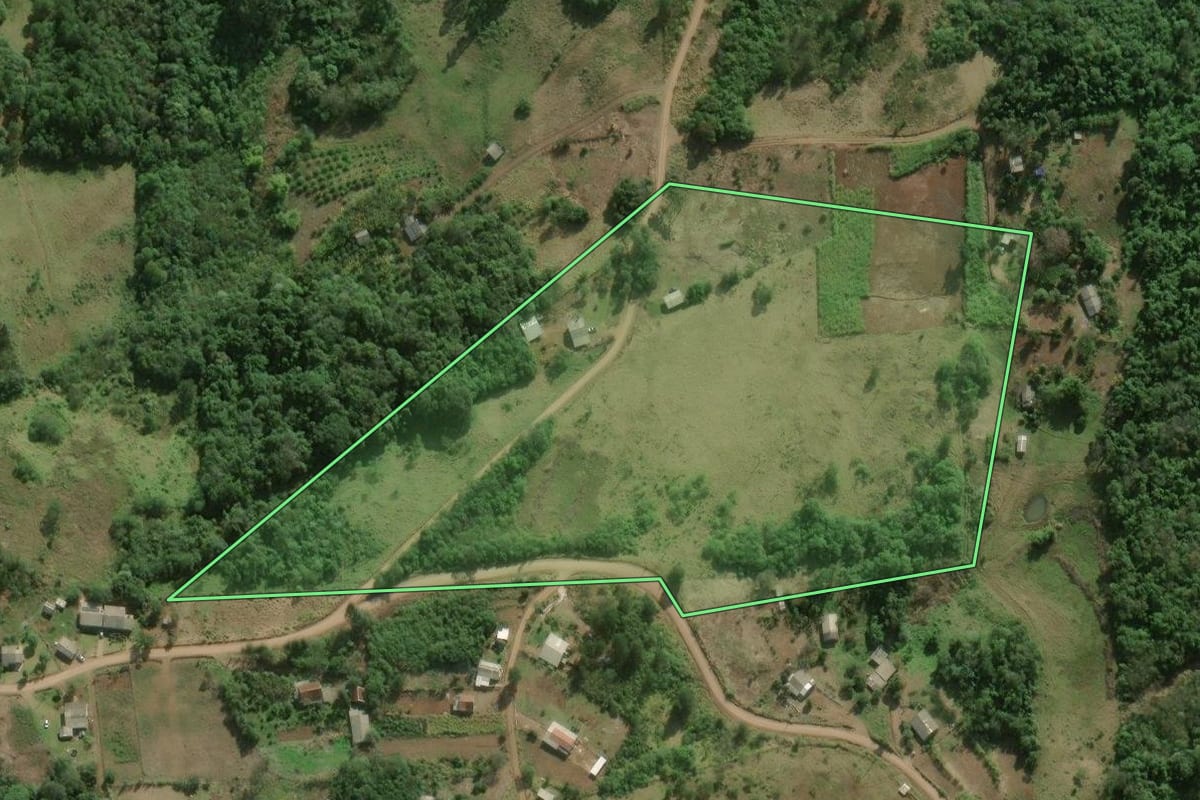 Imagem de satélite do imóvel rural em Rolante (RS), com o contorno declarado no CAR desenhado por cima.