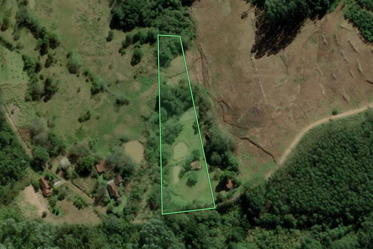 Imagem de satélite do imóvel rural em Rolante (RS), com o contorno declarado no CAR desenhado por cima.