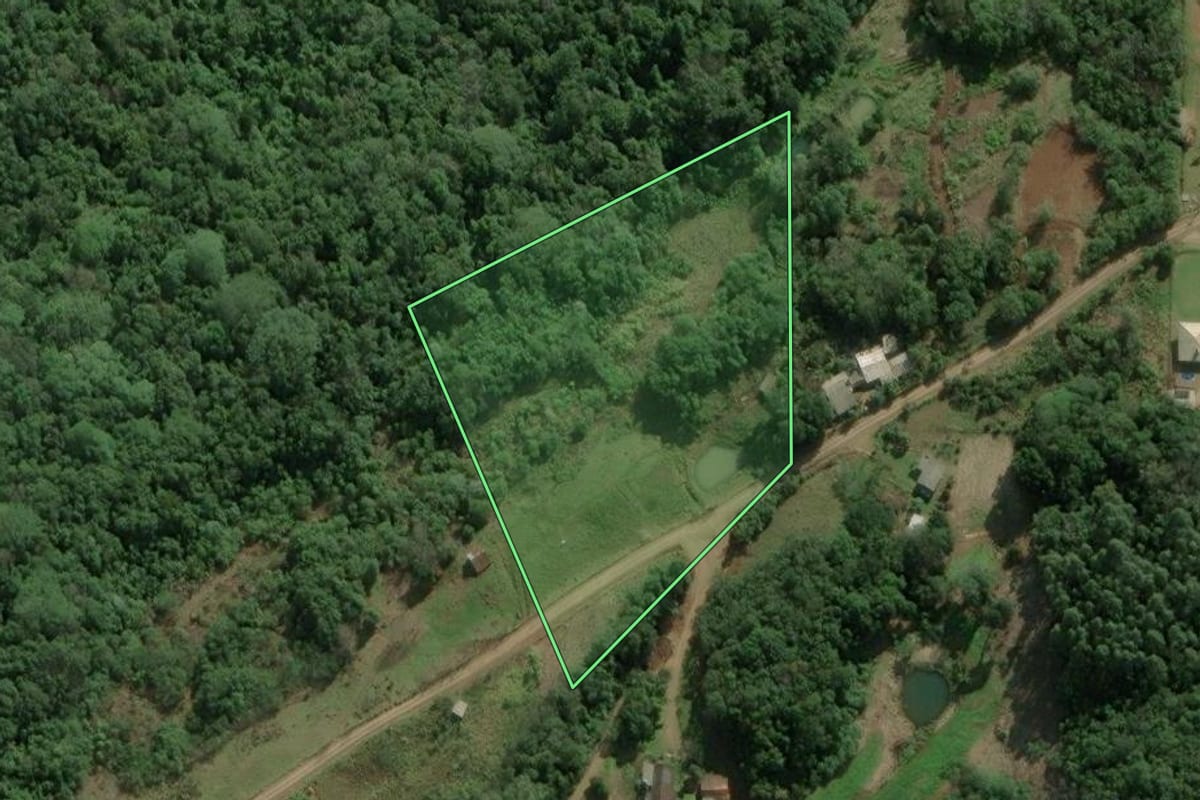 Imagem de satélite do imóvel rural em Rolante (RS), com o contorno declarado no CAR desenhado por cima.