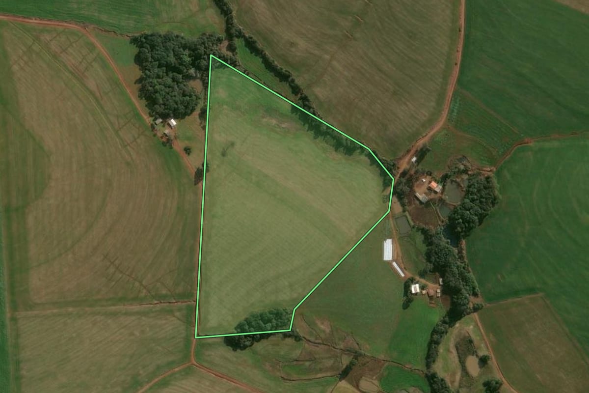 Imagem de satélite do imóvel rural em Ronda Alta (RS), com o contorno declarado no CAR desenhado por cima.