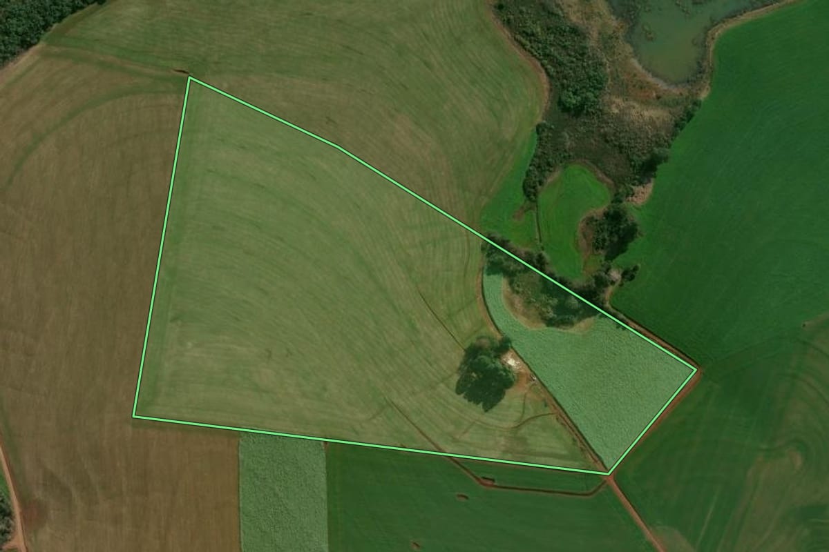 Imagem de satélite do imóvel rural em Ronda Alta (RS), com o contorno declarado no CAR desenhado por cima.
