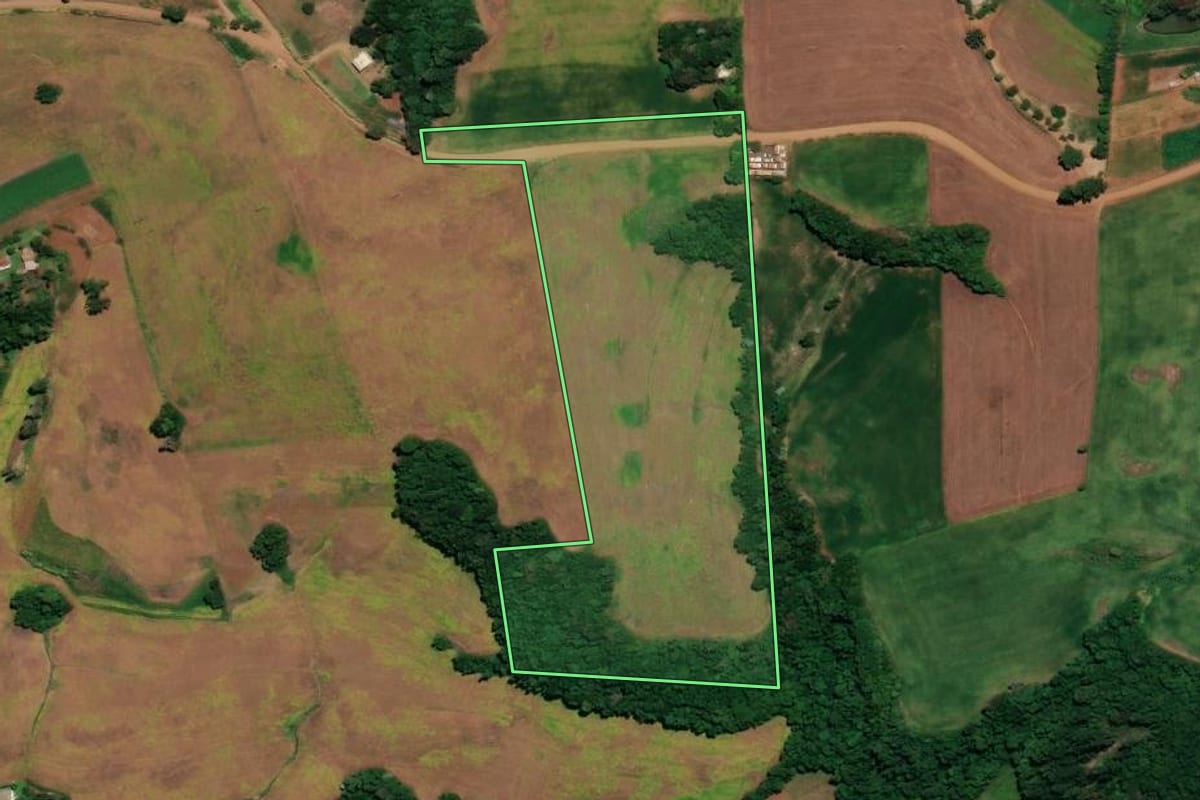 Imagem de satélite do imóvel rural em Ronda Alta (RS), com o contorno declarado no CAR desenhado por cima.