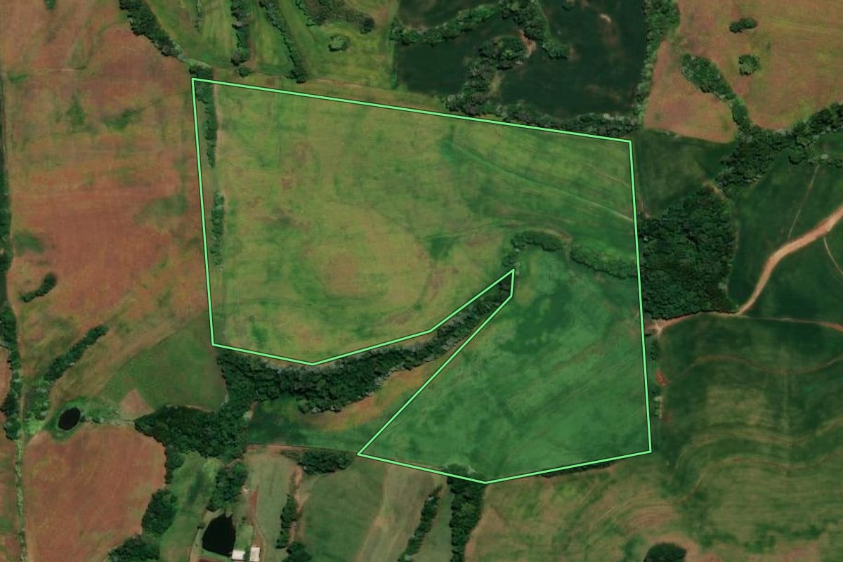 Imagem de satélite do imóvel rural em Ronda Alta (RS), com o contorno declarado no CAR desenhado por cima.