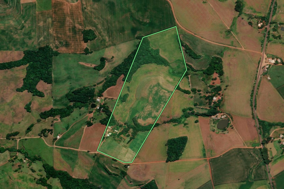 Imagem de satélite do imóvel rural em Ronda Alta (RS), com o contorno declarado no CAR desenhado por cima.