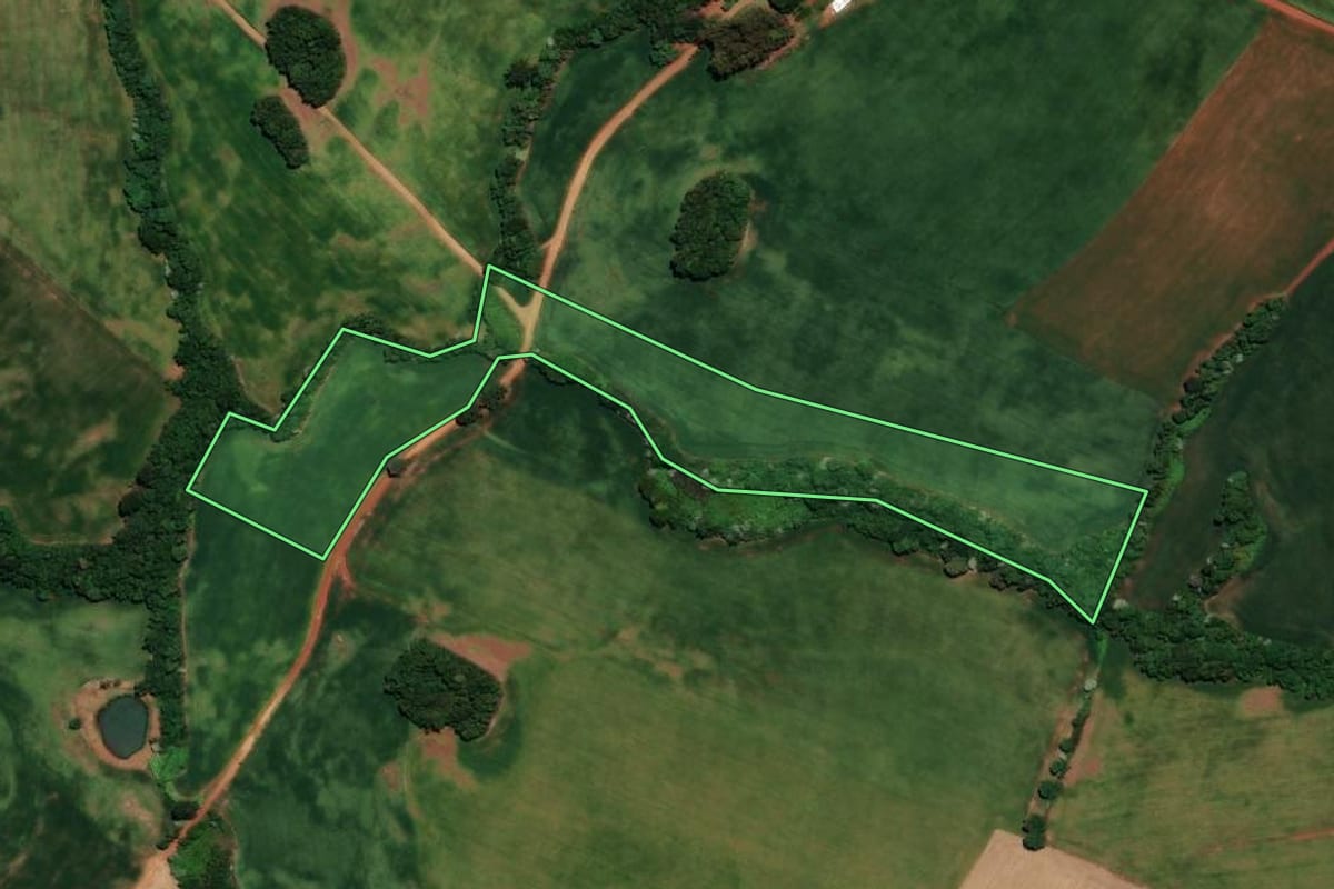 Imagem de satélite do imóvel rural em Ronda Alta (RS), com o contorno declarado no CAR desenhado por cima.