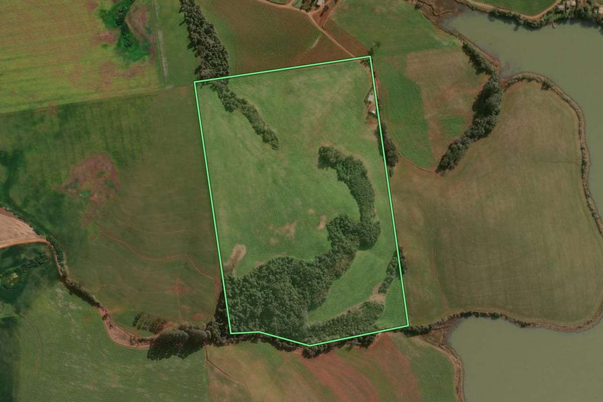 Imagem de satélite do imóvel rural em Ronda Alta (RS), com o contorno declarado no CAR desenhado por cima.