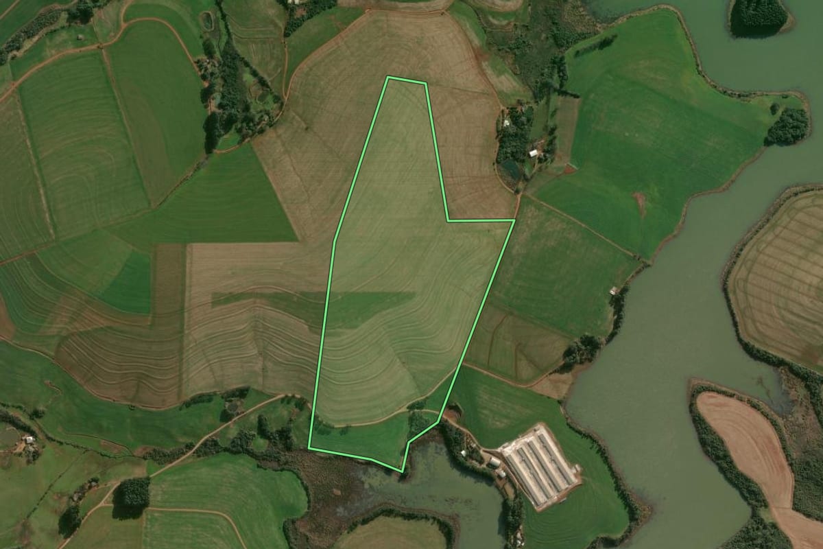 Imagem de satélite do imóvel rural em Ronda Alta (RS), com o contorno declarado no CAR desenhado por cima.