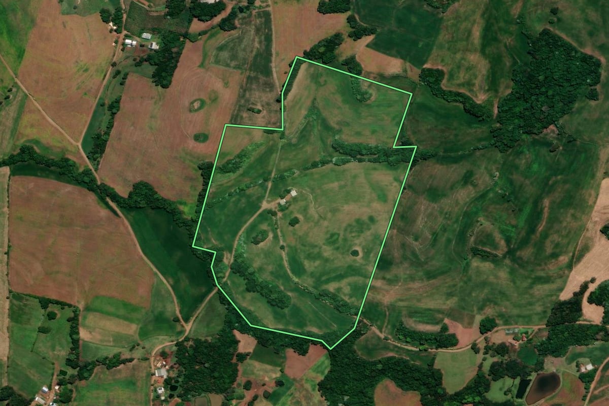 Imagem de satélite do imóvel rural em Ronda Alta (RS), com o contorno declarado no CAR desenhado por cima.