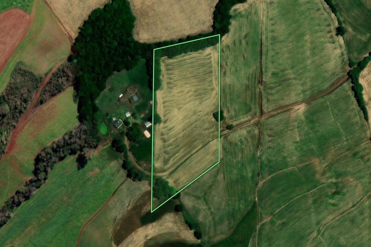 Imagem de satélite do imóvel rural em Rondinha (RS), com o contorno declarado no CAR desenhado por cima.