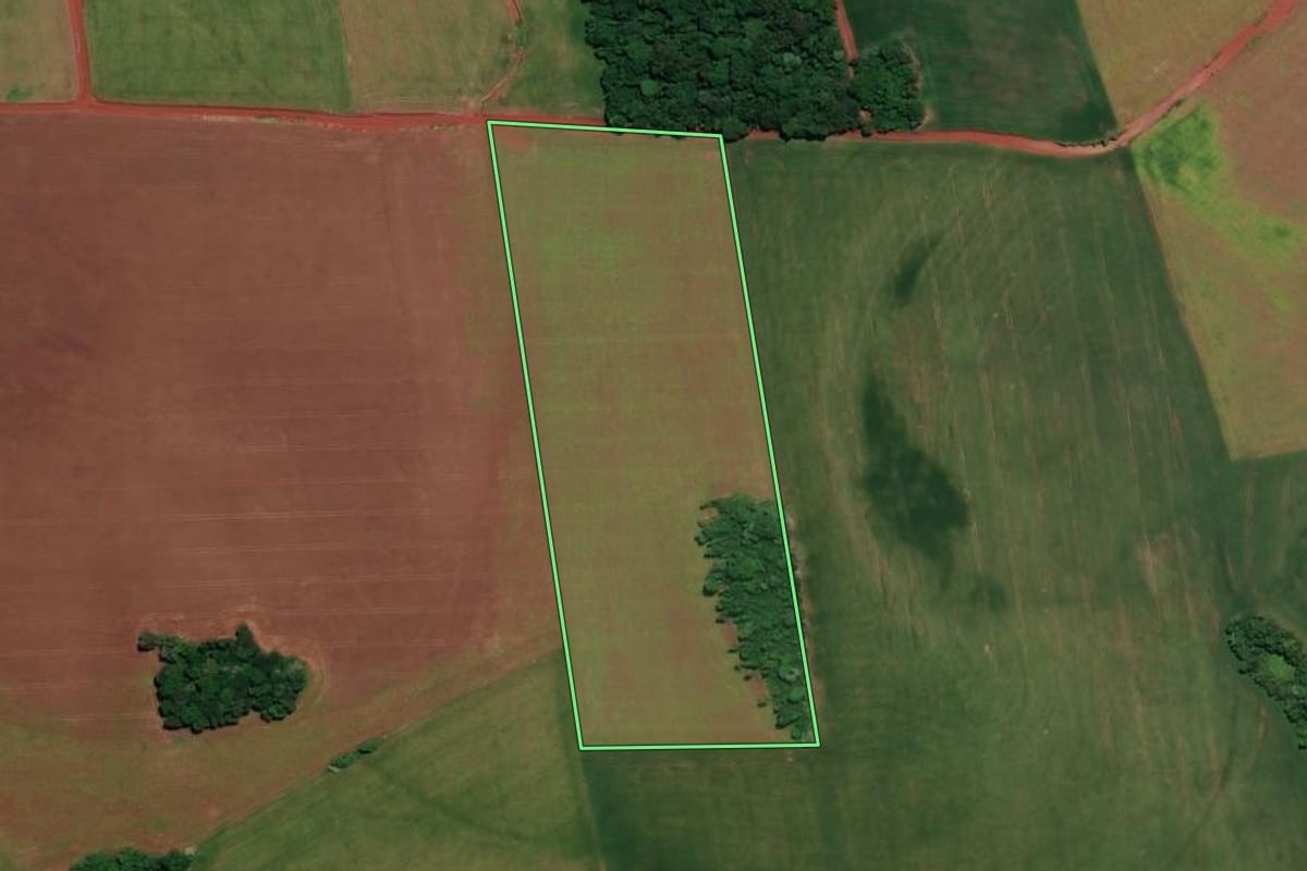Imagem de satélite do imóvel rural em Rondinha (RS), com o contorno declarado no CAR desenhado por cima.