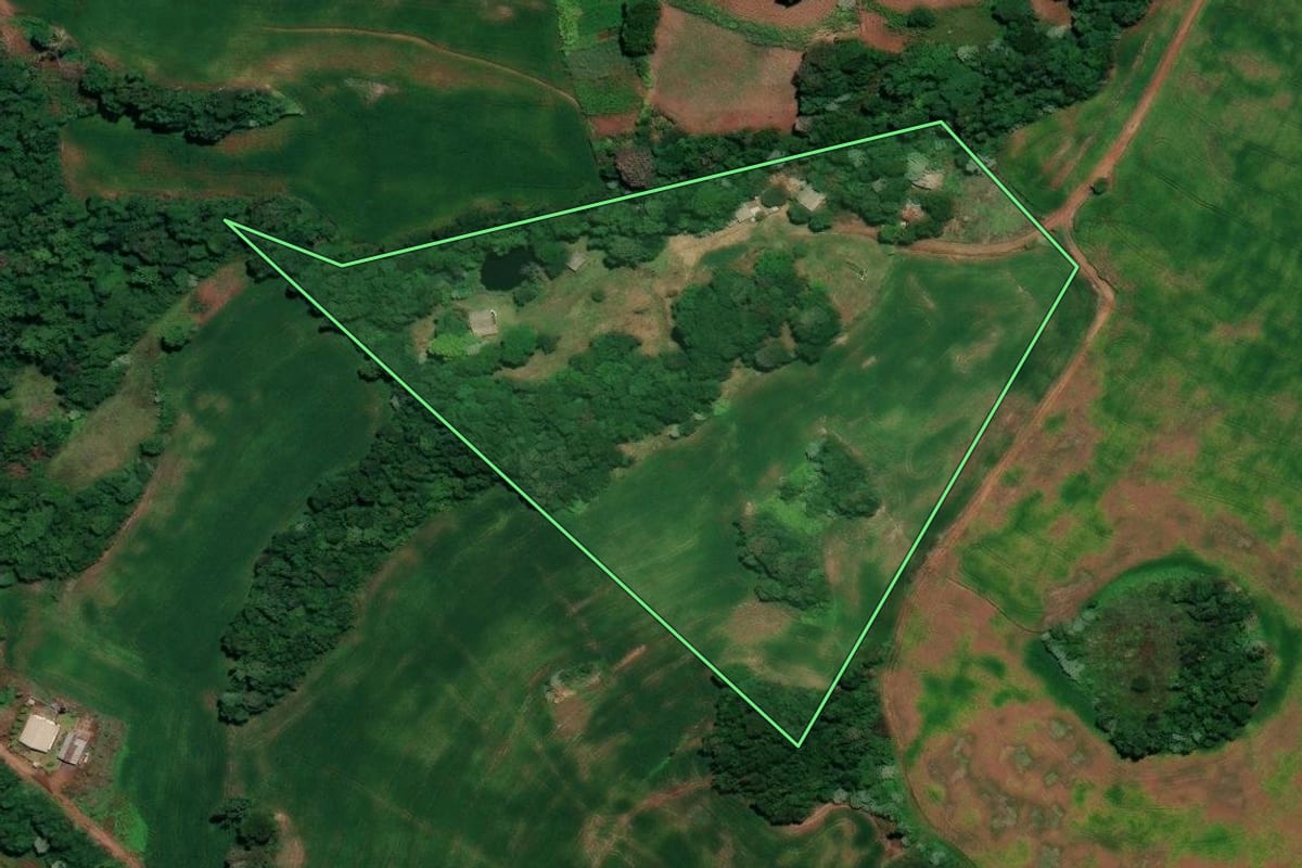 Imagem de satélite do imóvel rural em Rondinha (RS), com o contorno declarado no CAR desenhado por cima.