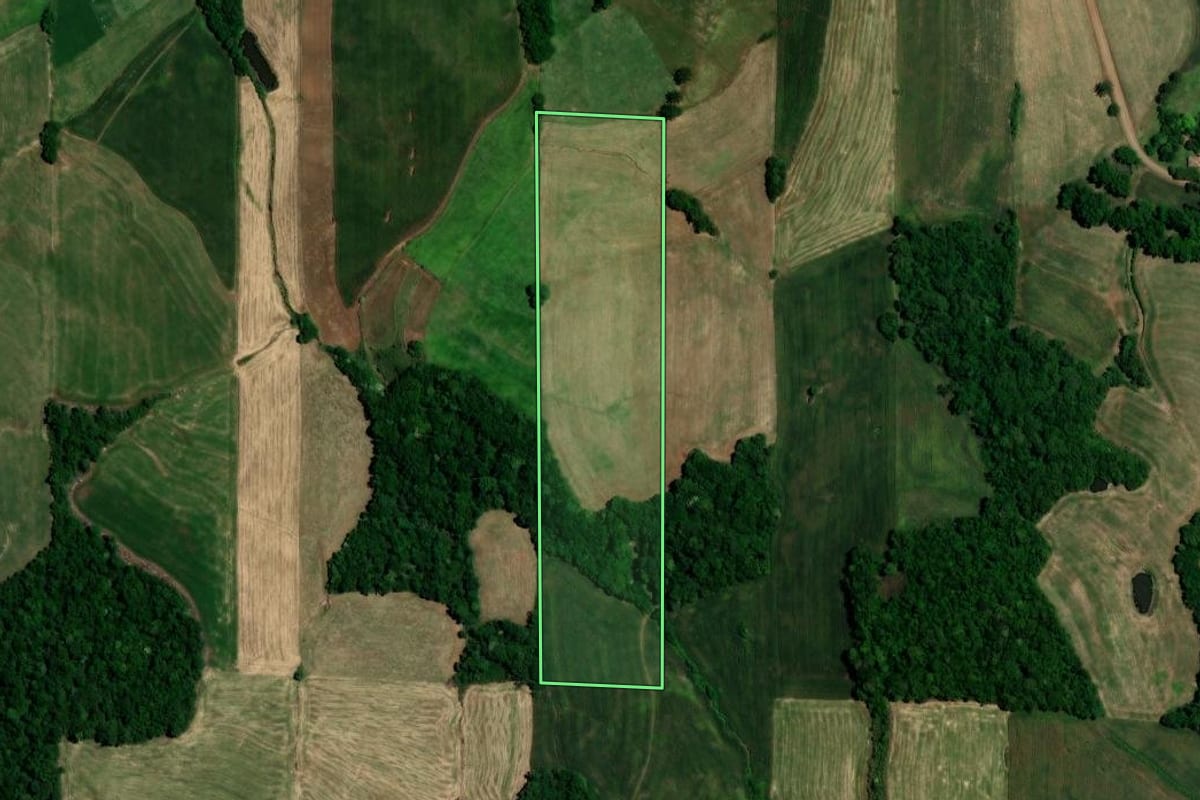 Imagem de satélite do imóvel rural em Rondinha (RS), com o contorno declarado no CAR desenhado por cima.