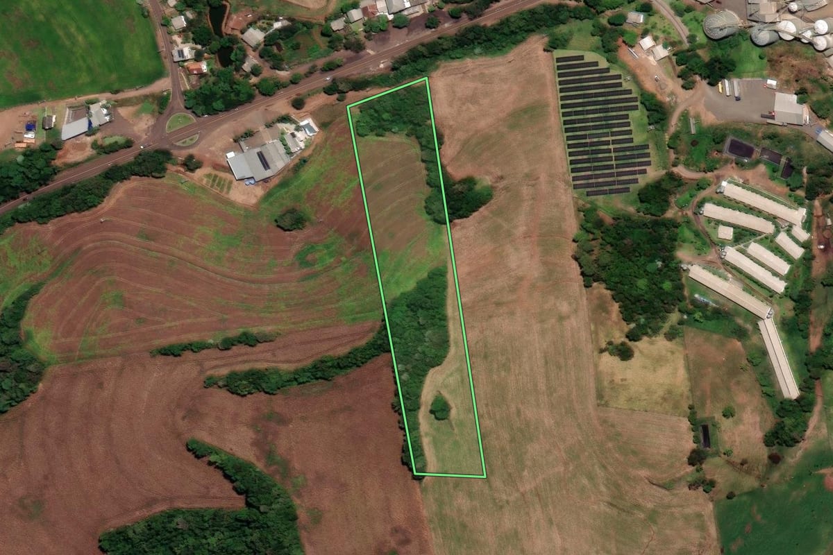 Imagem de satélite do imóvel rural em Rondinha (RS), com o contorno declarado no CAR desenhado por cima.