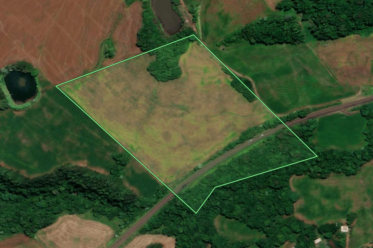 Imagem de satélite do imóvel rural em Rondinha (RS), com o contorno declarado no CAR desenhado por cima.