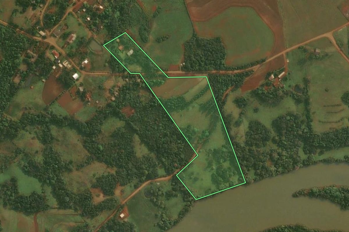 Imagem de satélite do imóvel rural em Roque Gonzales (RS), com o contorno declarado no CAR desenhado por cima.