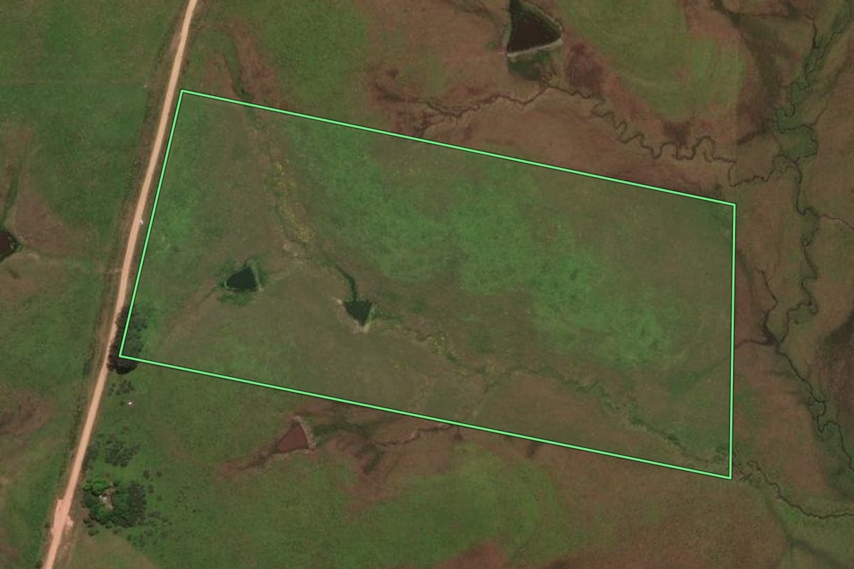 Imagem de satélite do imóvel rural em Rosário do Sul (RS), com o contorno declarado no CAR desenhado por cima.
