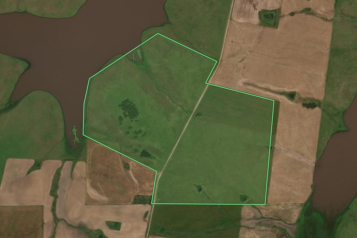 Imagem de satélite do imóvel rural em Rosário do Sul (RS), com o contorno declarado no CAR desenhado por cima.