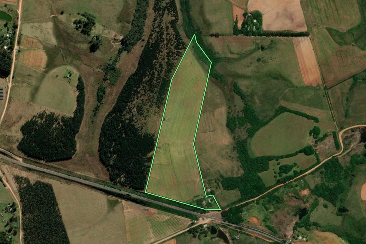 Imagem de satélite do imóvel rural em Rosário do Sul (RS), com o contorno declarado no CAR desenhado por cima.