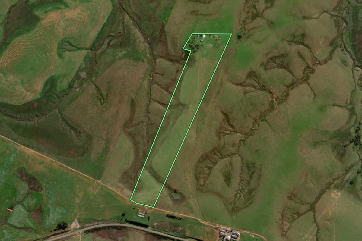 Imagem de satélite do imóvel rural em Rosário do Sul (RS), com o contorno declarado no CAR desenhado por cima.