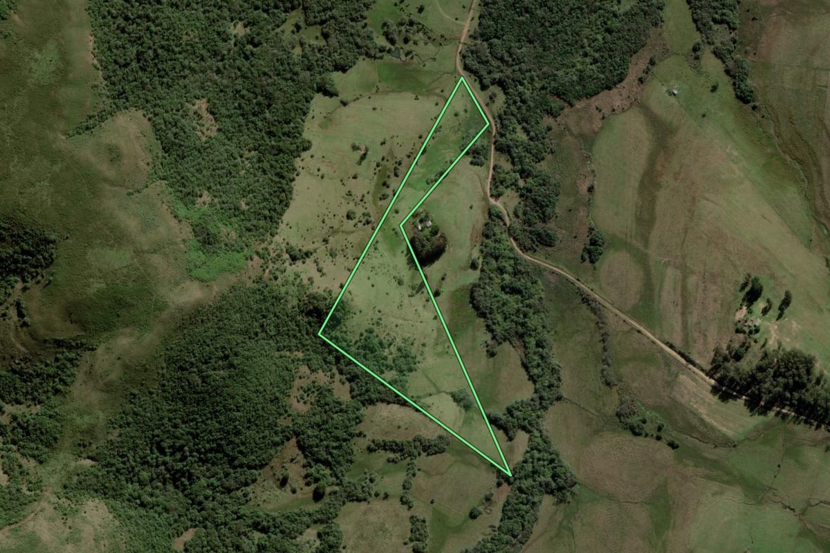 Imagem de satélite do imóvel rural em Rosário do Sul (RS), com o contorno declarado no CAR desenhado por cima.