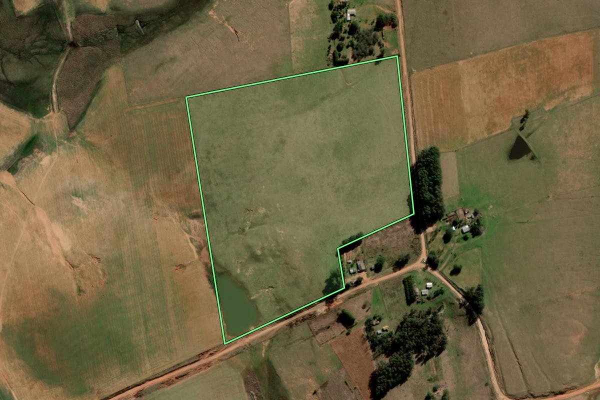 Imagem de satélite do imóvel rural em Rosário do Sul (RS), com o contorno declarado no CAR desenhado por cima.