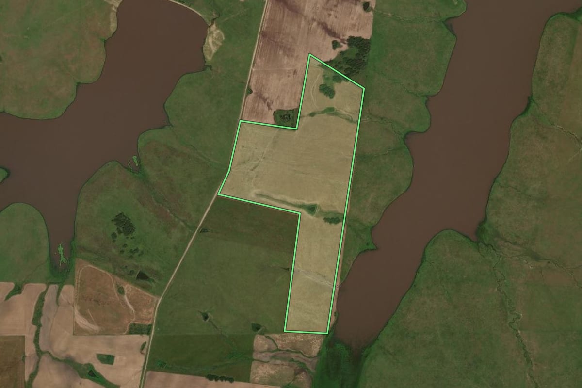 Imagem de satélite do imóvel rural em Rosário do Sul (RS), com o contorno declarado no CAR desenhado por cima.