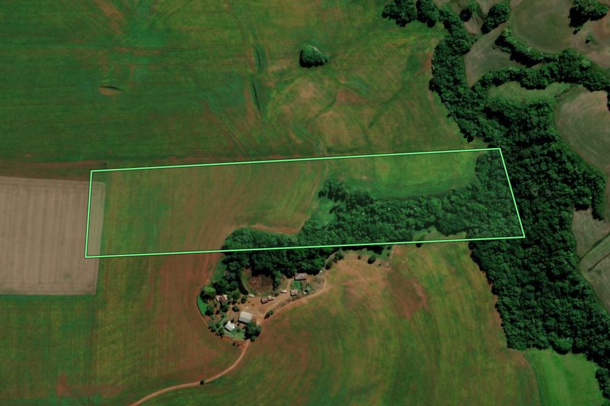 Imagem de satélite do imóvel rural em Saldanha Marinho (RS), com o contorno declarado no CAR desenhado por cima.