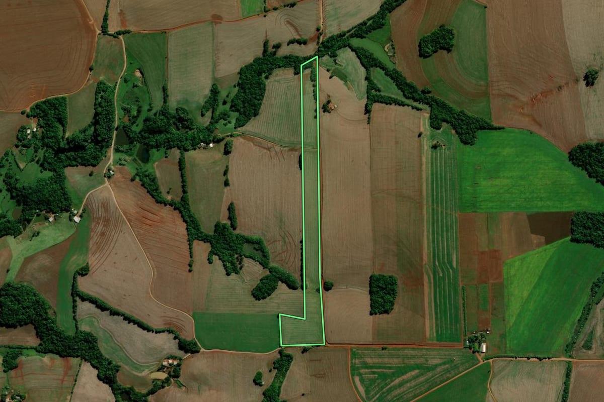 Imagem de satélite do imóvel rural em Saldanha Marinho (RS), com o contorno declarado no CAR desenhado por cima.