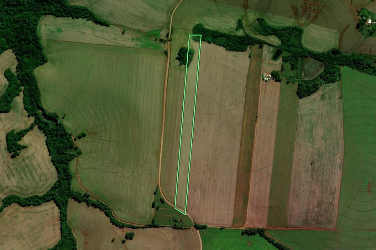 Imagem de satélite do imóvel rural em Saldanha Marinho (RS), com o contorno declarado no CAR desenhado por cima.