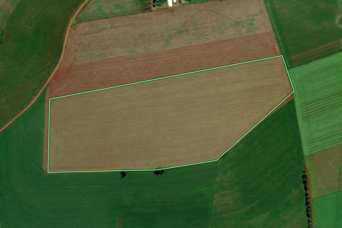 Imagem de satélite do imóvel rural em Saldanha Marinho (RS), com o contorno declarado no CAR desenhado por cima.