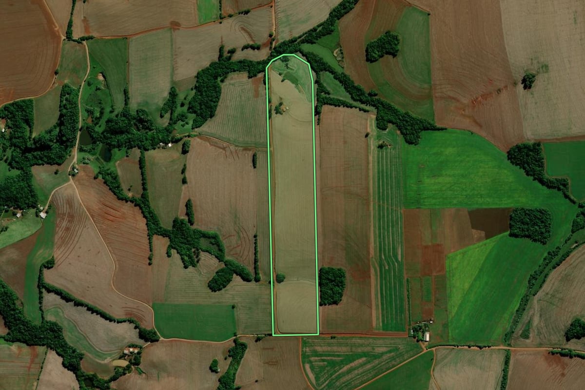 Imagem de satélite do imóvel rural em Saldanha Marinho (RS), com o contorno declarado no CAR desenhado por cima.