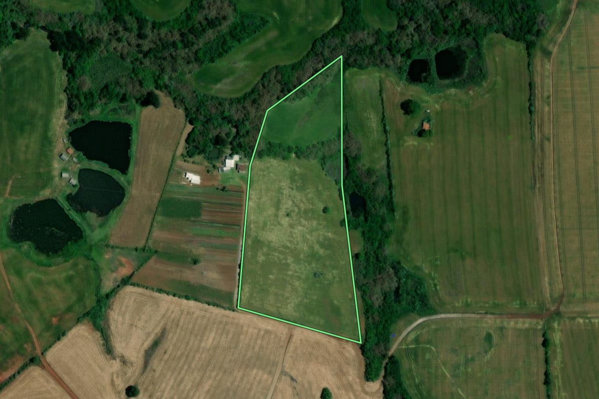 Imagem de satélite do imóvel rural em Salto do Jacuí (RS), com o contorno declarado no CAR desenhado por cima.