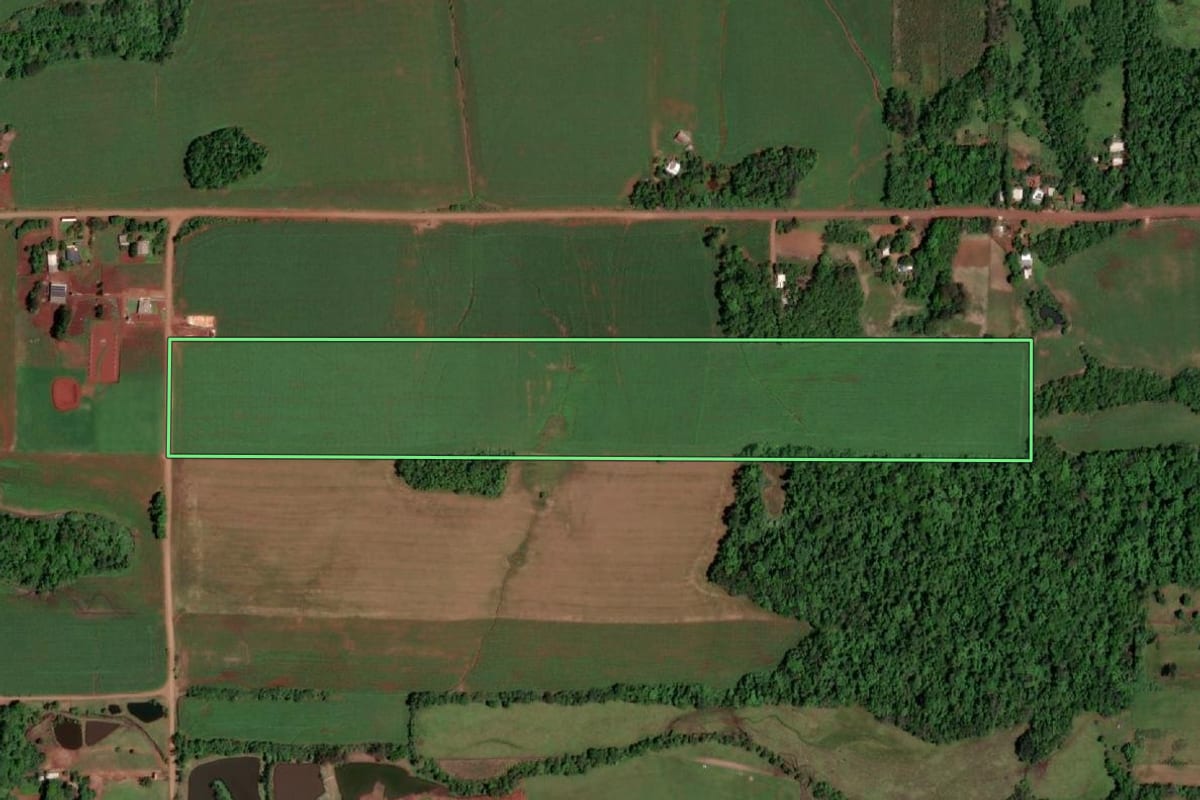Imagem de satélite do imóvel rural em Salvador das Missões (RS), com o contorno declarado no CAR desenhado por cima.