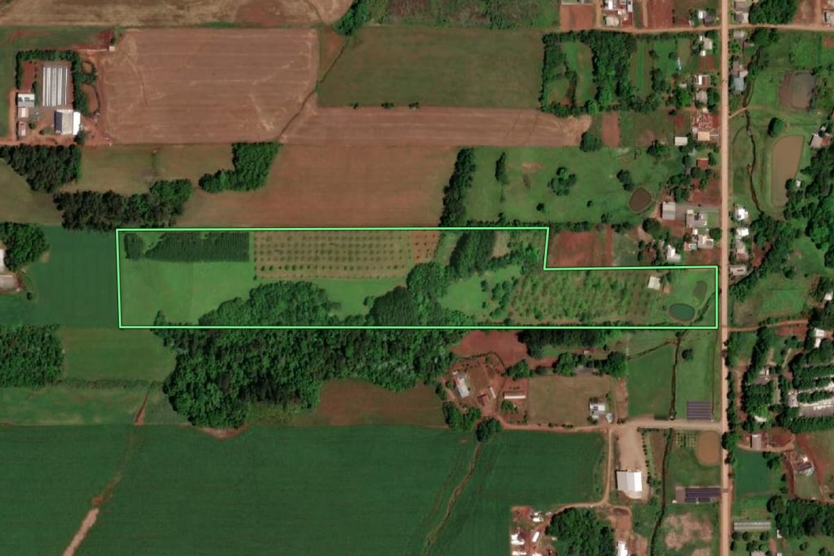 Imagem de satélite do imóvel rural em Salvador das Missões (RS), com o contorno declarado no CAR desenhado por cima.