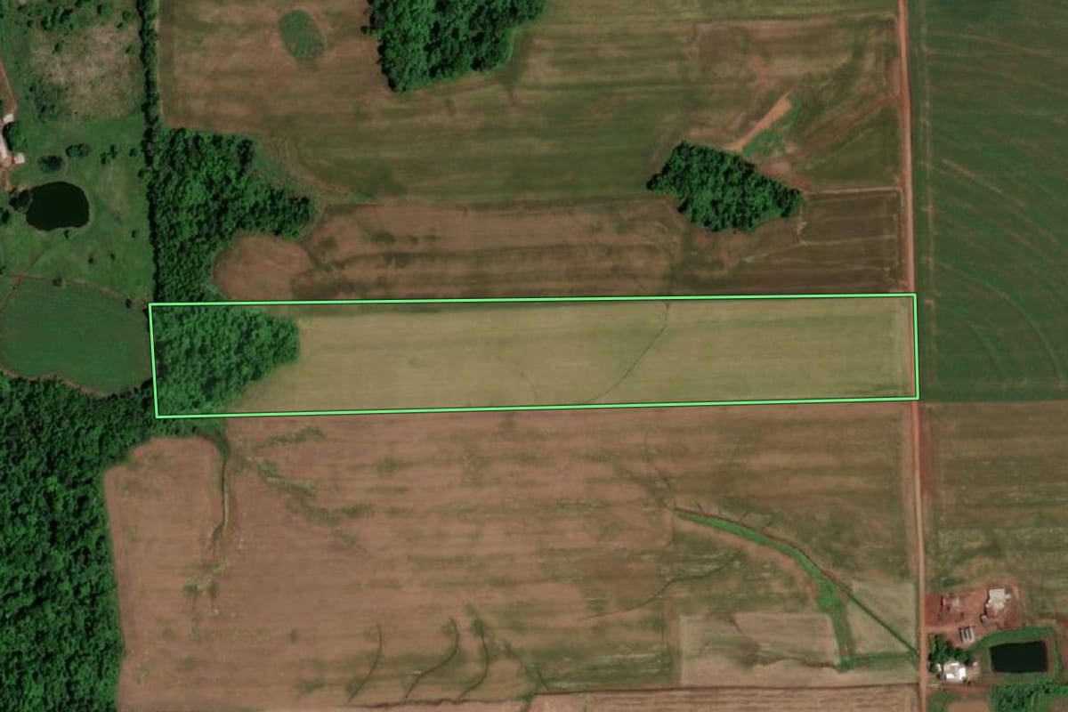 Imagem de satélite do imóvel rural em Salvador das Missões (RS), com o contorno declarado no CAR desenhado por cima.