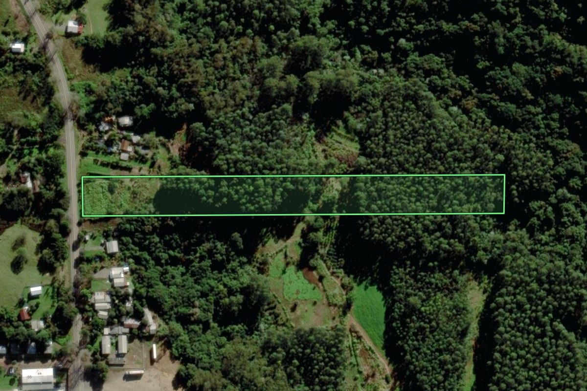 Imagem de satélite do imóvel rural em Salvador do Sul (RS), com o contorno declarado no CAR desenhado por cima.