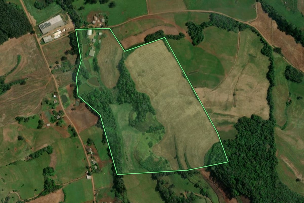 Imagem de satélite do imóvel rural em Sananduva (RS), com o contorno declarado no CAR desenhado por cima.