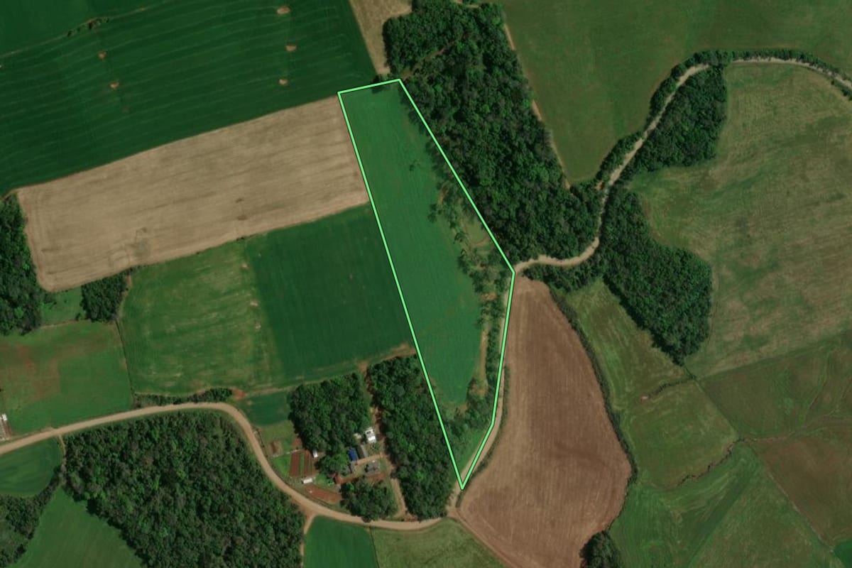 Imagem de satélite do imóvel rural em Sananduva (RS), com o contorno declarado no CAR desenhado por cima.