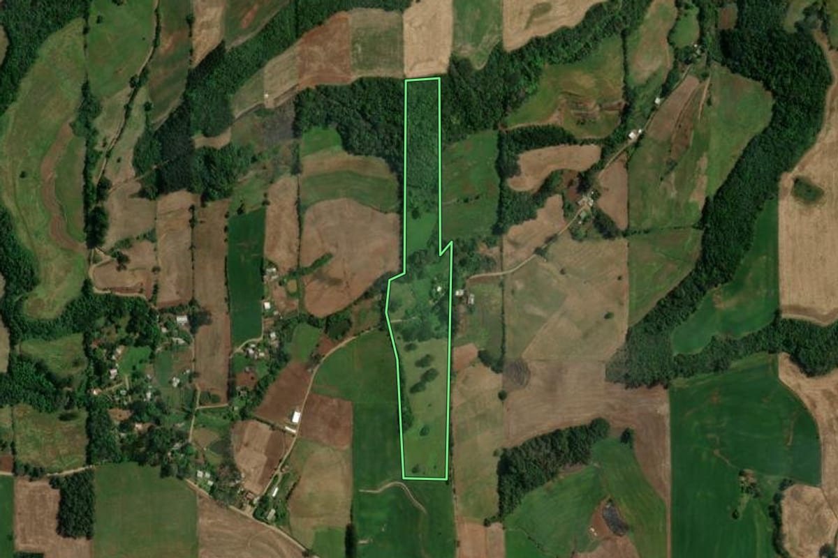 Imagem de satélite do imóvel rural em Sananduva (RS), com o contorno declarado no CAR desenhado por cima.