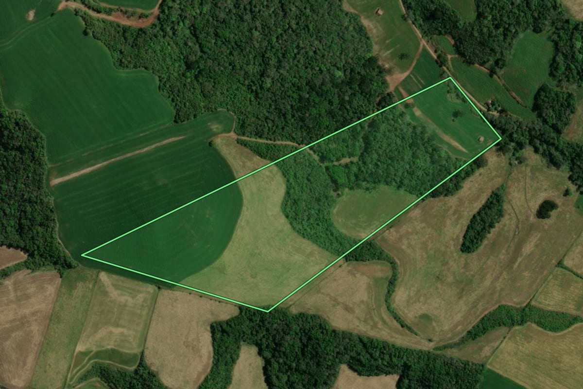 Imagem de satélite do imóvel rural em Sananduva (RS), com o contorno declarado no CAR desenhado por cima.