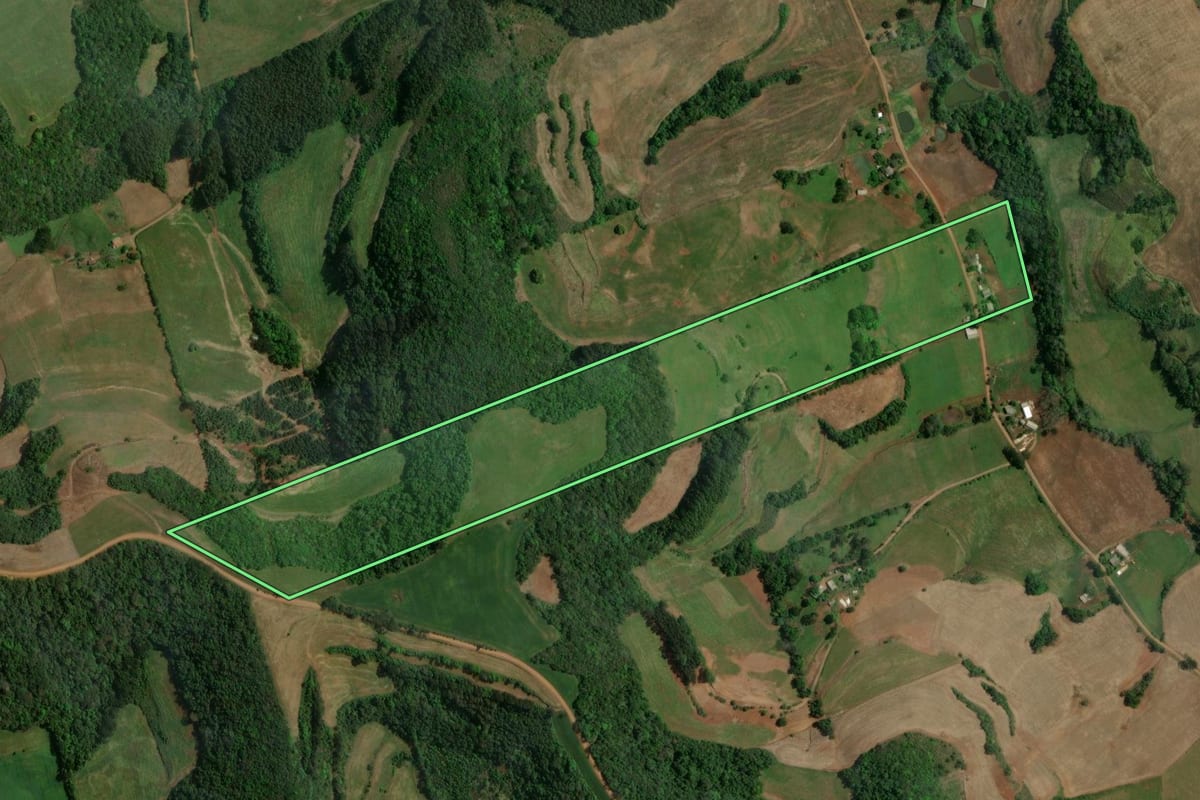 Imagem de satélite do imóvel rural em Sananduva (RS), com o contorno declarado no CAR desenhado por cima.