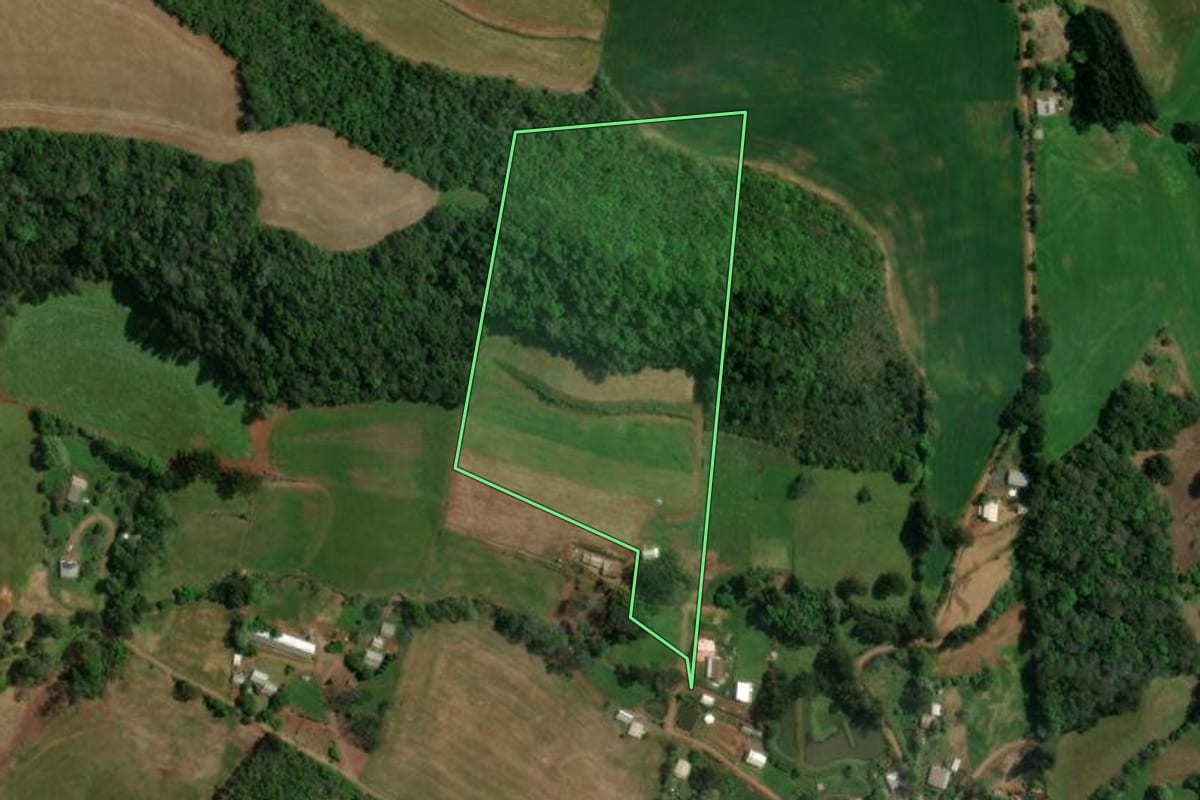 Imagem de satélite do imóvel rural em Sananduva (RS), com o contorno declarado no CAR desenhado por cima.