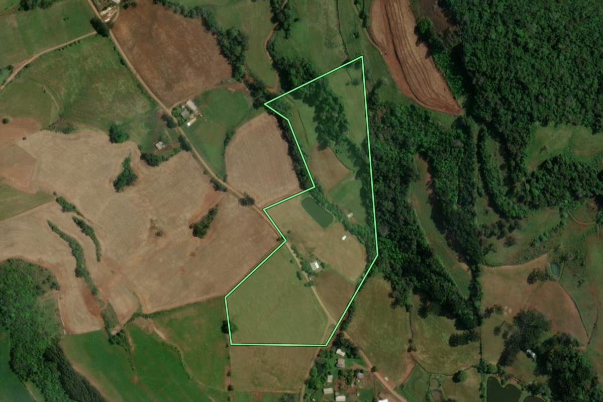 Imagem de satélite do imóvel rural em Sananduva (RS), com o contorno declarado no CAR desenhado por cima.